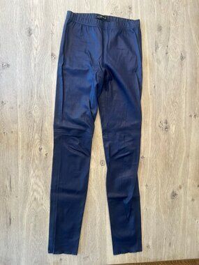 Plein Sud Navy Stretch Leather Sample Pants Fits XS